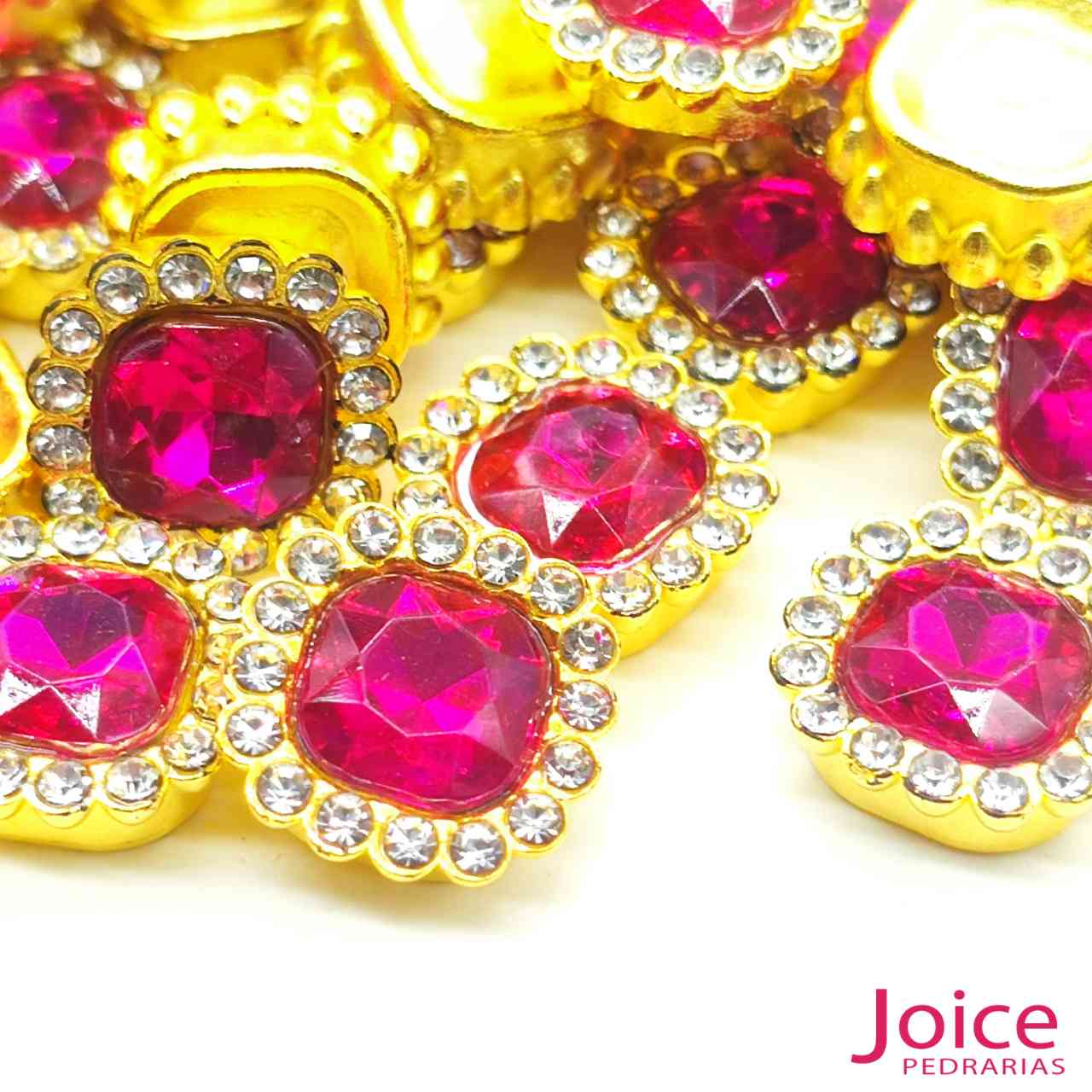 1 Chaton Quadrado Acrílico Com Base ABS dourado com Strass 13mm X 13mm C/1000-Unidades - Imagem 2