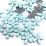 Aplique Metal Termo Colante Flor Azul Com strass c/50 unidades - Imagem 3