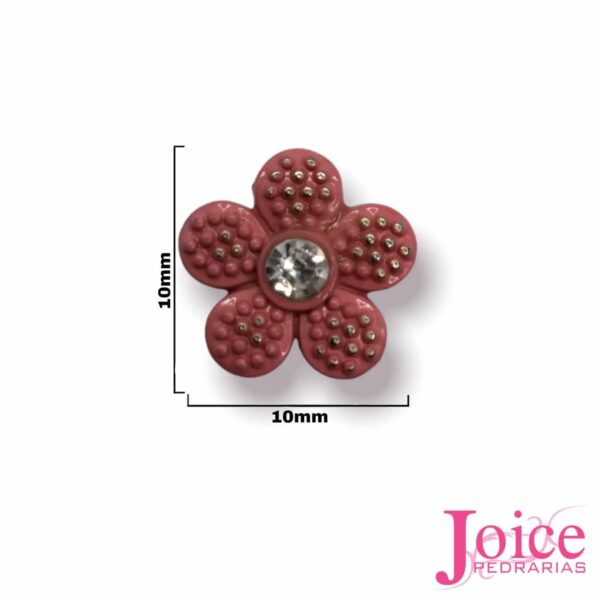 Aplique Metal Flor Rosa Com strass Termo Colante C/50Un