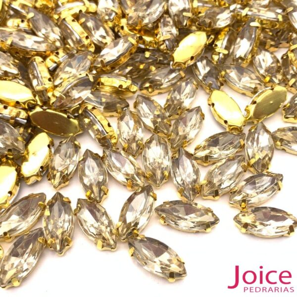 Pedra Engrampada Navete Base Dourado cristal 7mm X 15mm C/200unidades
