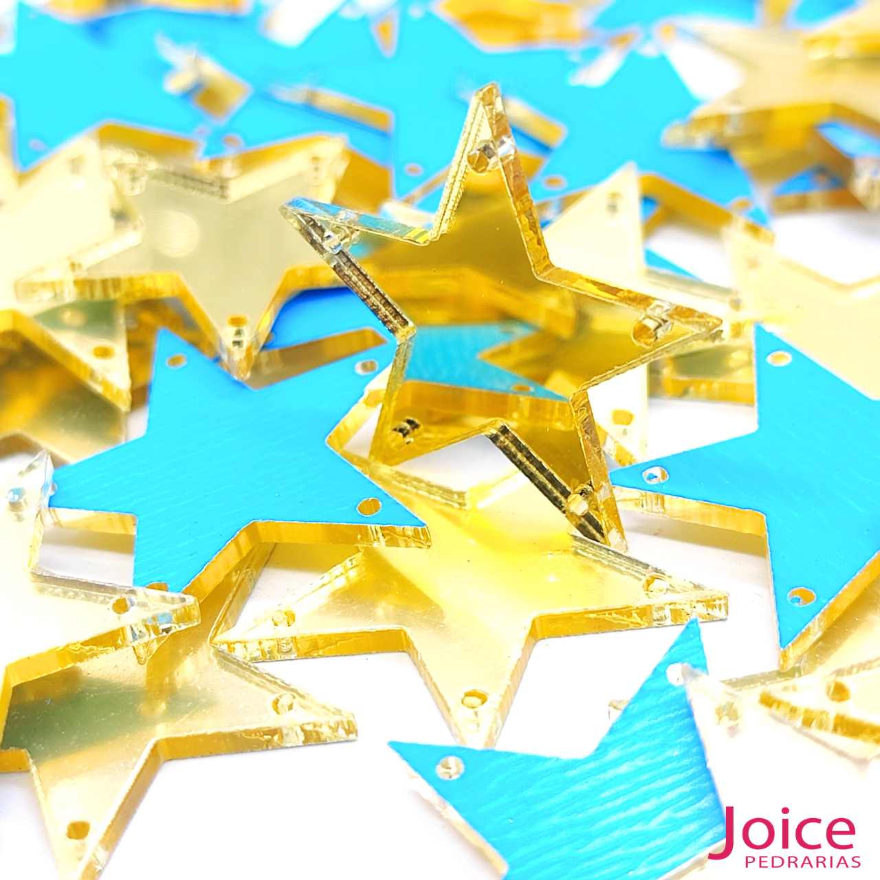 15295627217_dourado Chaton Espelho Estrela Com  Furo Para Costura 25mm C/200 Unidades - Imagem 6