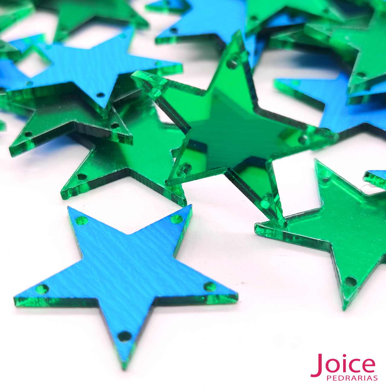 15295627282_verde20bandeira Chaton Espelho Estrela Com  Furo Para Costura 25mm C/200 Unidades - Imagem 1