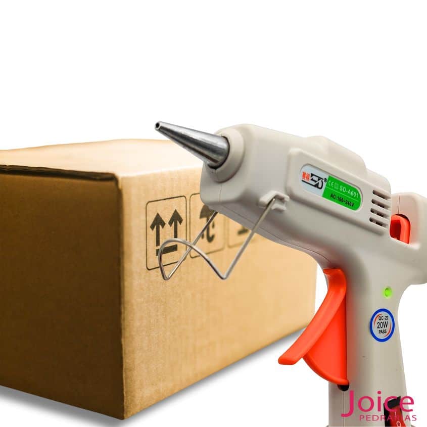 xr:d:DAFn4_B9Glk:158,j:7791623465268404522,t:23071018 Pistola de cola quente com botão de liga e desliga bico fino 20w c/24unidades - Imagem 1