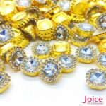 Chaton Quadrado Acrílico Com Base ABS dourado com Strass 13mm X 13mm C/1000-Unidades - Imagem 4