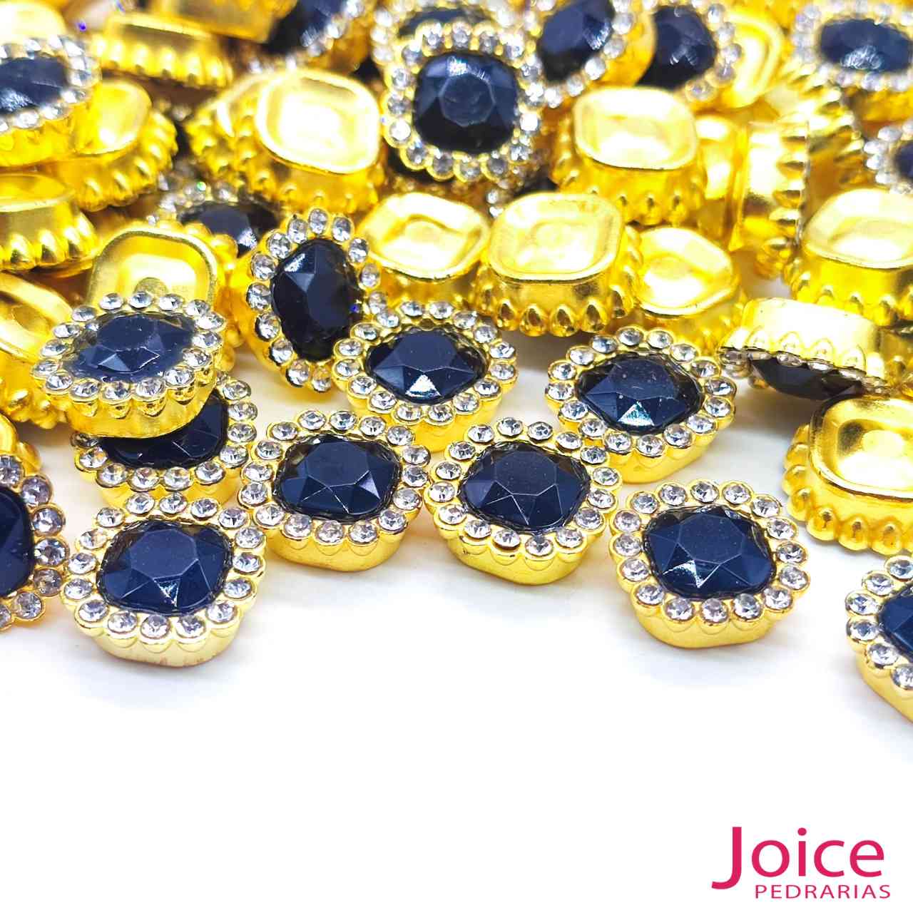 7 Chaton Quadrado Acrílico Com Base ABS dourado com Strass 13mm X 13mm C/1000-Unidades - Imagem 8