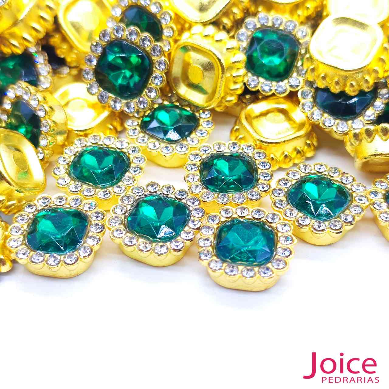 9 Chaton Quadrado Acrílico Com Base ABS dourado com Strass 13mm X 13mm C/1000-Unidades - Imagem 9