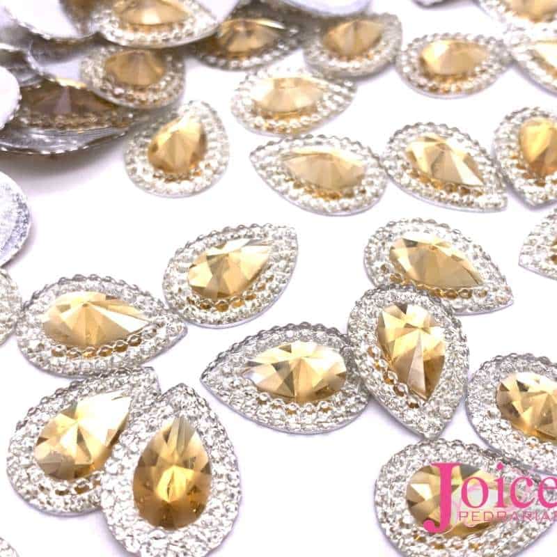 Acucarado-Gota-Resina-13x18-light-dourado Açucarado Gota Resina 13mmX18mm Em Volta Com Cristal C/270un - Imagem 8