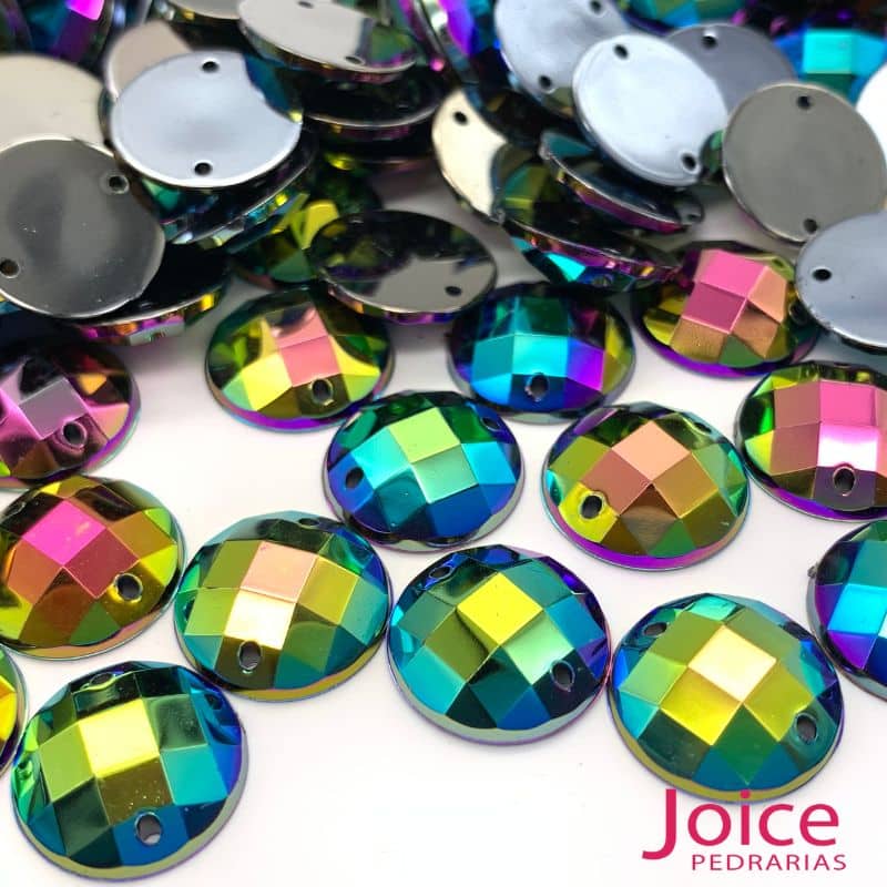 xr:d:DAFHtcqW8CM:790,j:47114862961,t:23021613 Chaton Redondo Acrílico Com Furo Para Costura 14mm C/500Unidades - Imagem 1