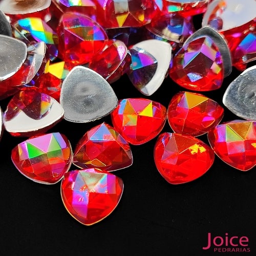 VERMELHO-AB Chaton Triângulo Diamante Com AB Acrílico Base Reta 12mm x 12mm C/1000-Unidades - Imagem 4