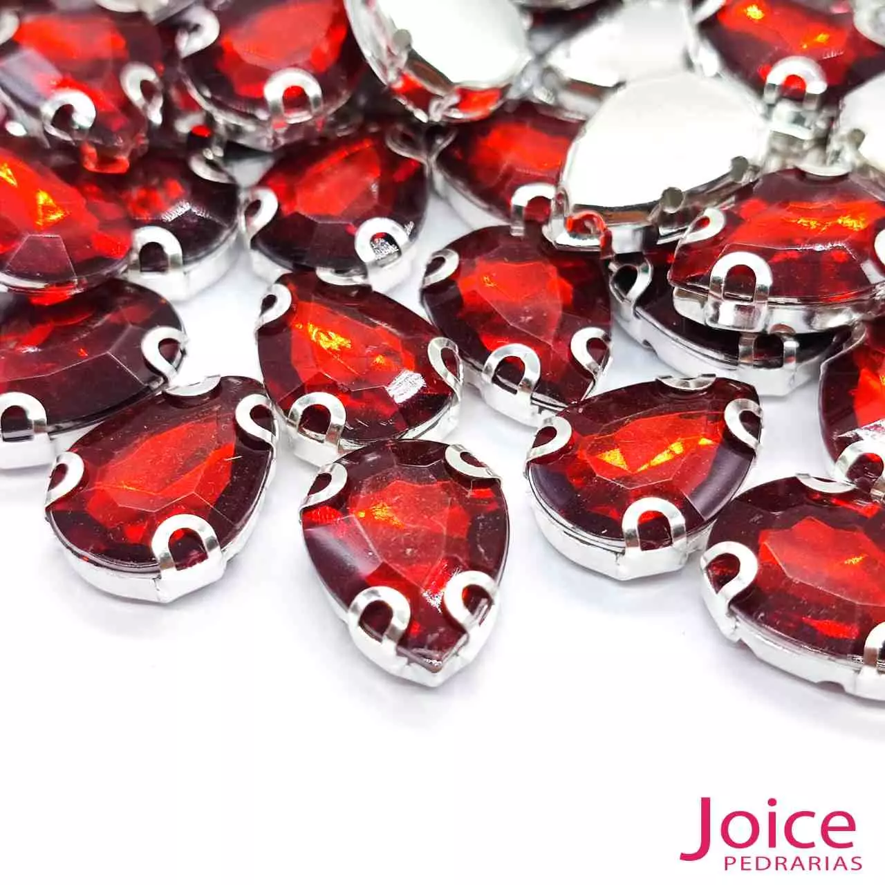 VERMELHO-SCURO Pedra Engrampada Gota 13mm X 18mm Com Base De Aço C/200-Unidades - Imagem 16