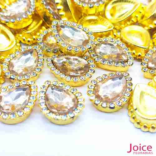 caque Chaton Gota Acrílico Com Base ABS dourado com Strass 13mm X 18mm C/500-Unidades - Imagem 11