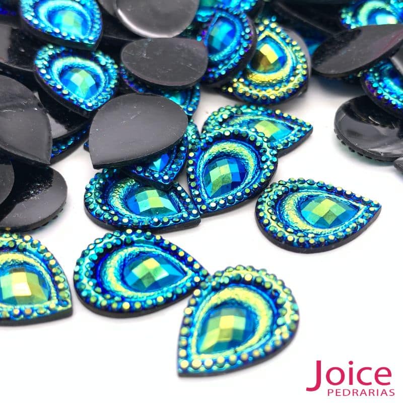 xr:d:DAFaFBjJwVA:247,j:46476663156,t:23050419 Chaton Resina Gota Pavão Base Reta 13mm x 18mm C/300 unidades - Imagem 6