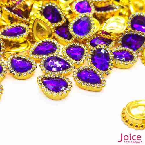 roxo Chaton Gota Acrílico Com Base ABS dourado com Strass 13mm X 18mm C/500-Unidades - Imagem 14
