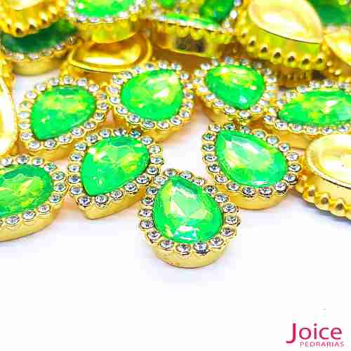 verde-limao Chaton Gota Acrílico Com Base ABS dourado com Strass 13mm X 18mm C/500-Unidades - Imagem 15