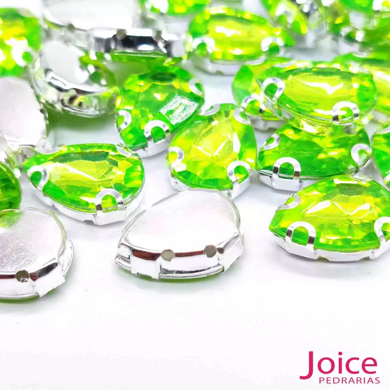 verde-limao Pedra Engrampada Gota 13mm X 18mm Com Base De Aço C/200-Unidades - Imagem 1