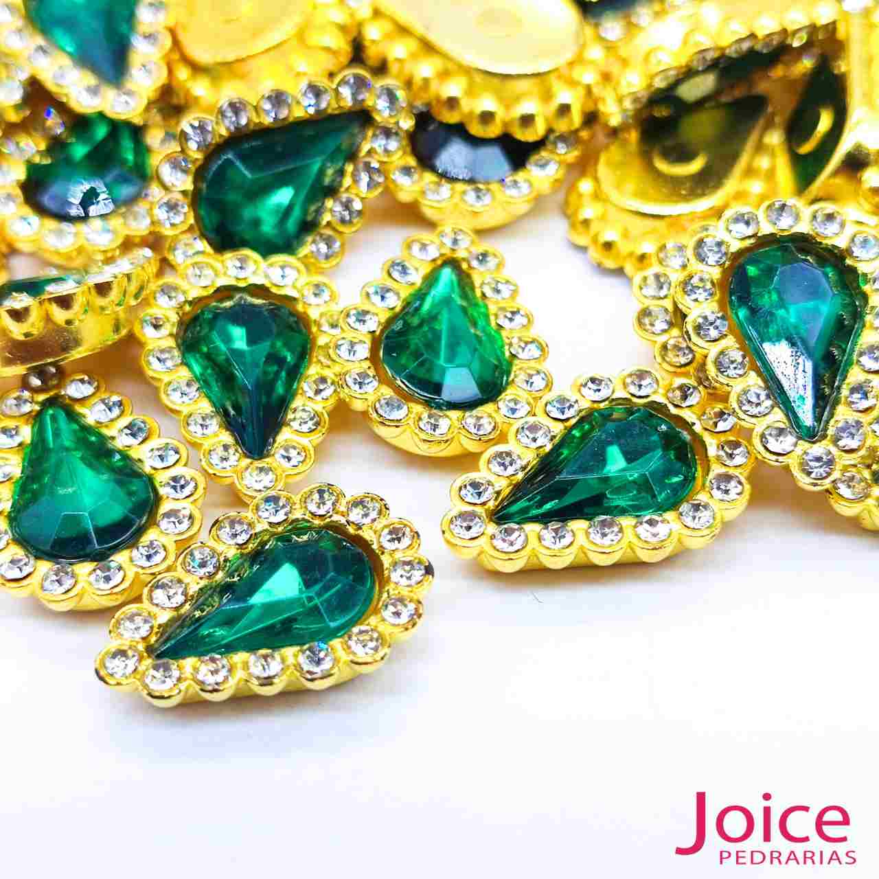 verde-medio-14 Chaton Gota Acrílico Com Base ABS dourado com Strass 14mm X 19mm C/1000-Unidades - Imagem 6