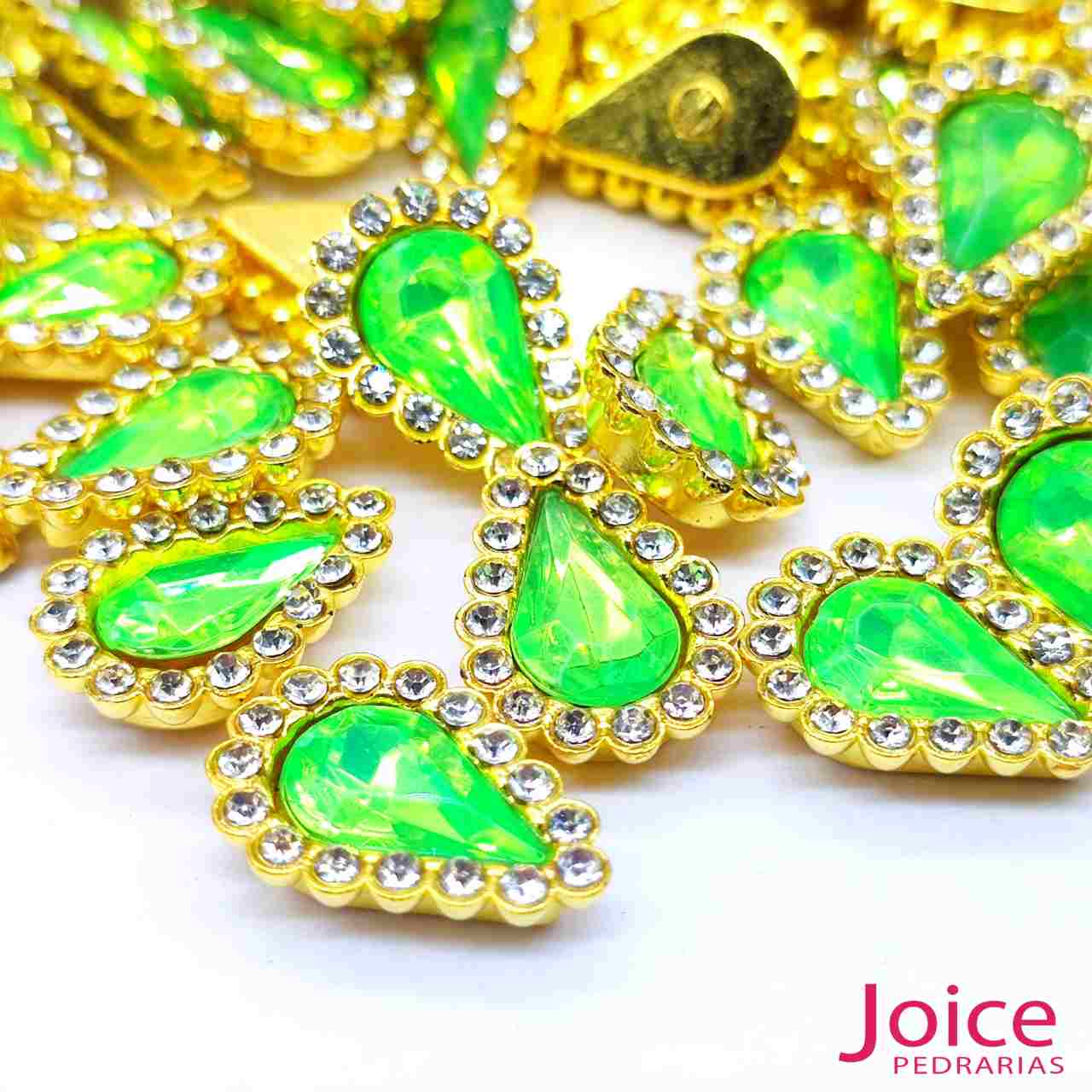 verde-medio-2 Chaton Gota Acrílico Com Base ABS dourado com Strass 14mm X 19mm C/1000-Unidades - Imagem 7