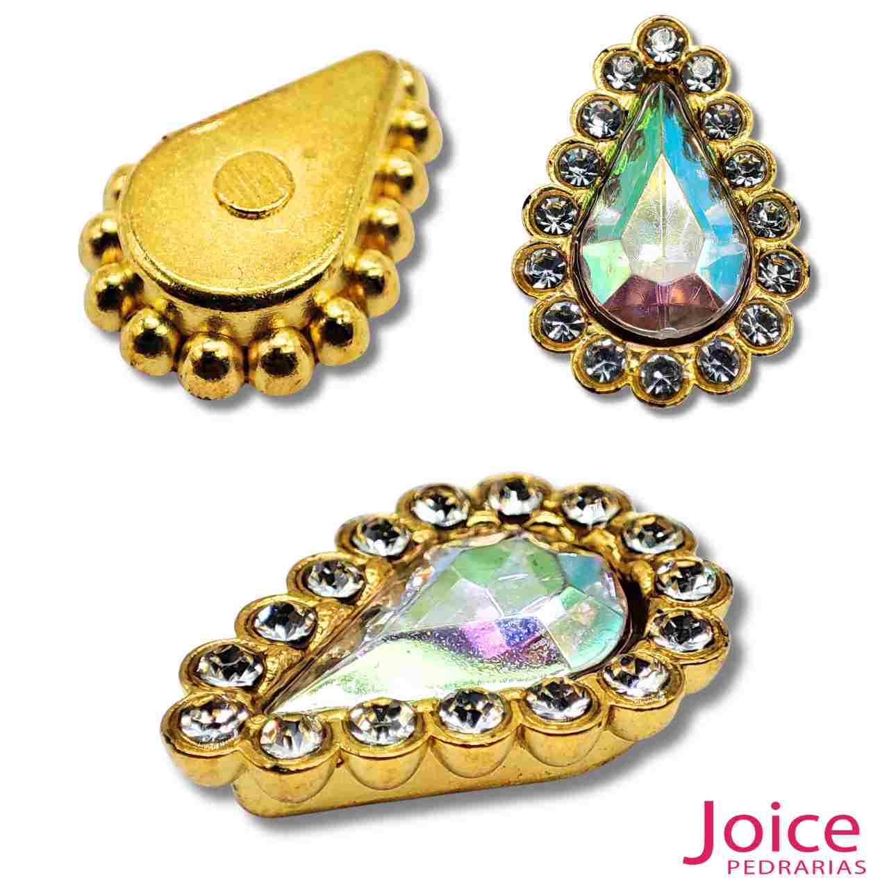 verde-medio Chaton Gota Acrílico Com Base ABS dourado com Strass 14mm X 19mm C/1000-Unidades - Imagem 2