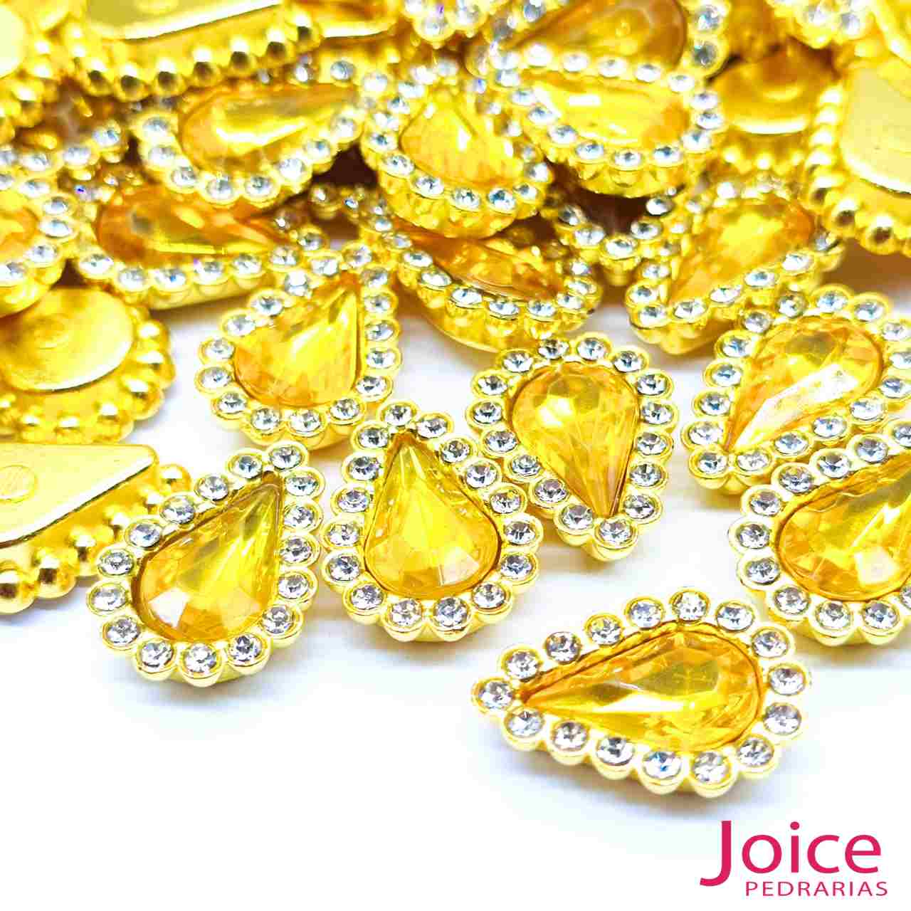 verde-medio-6 Chaton Gota Acrílico Com Base ABS dourado com Strass 14mm X 19mm C/1000-Unidades - Imagem 9