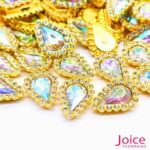 Chaton Gota Acrílico Com Base ABS dourado com Strass 14mm X 19mm C/1000-Unidades