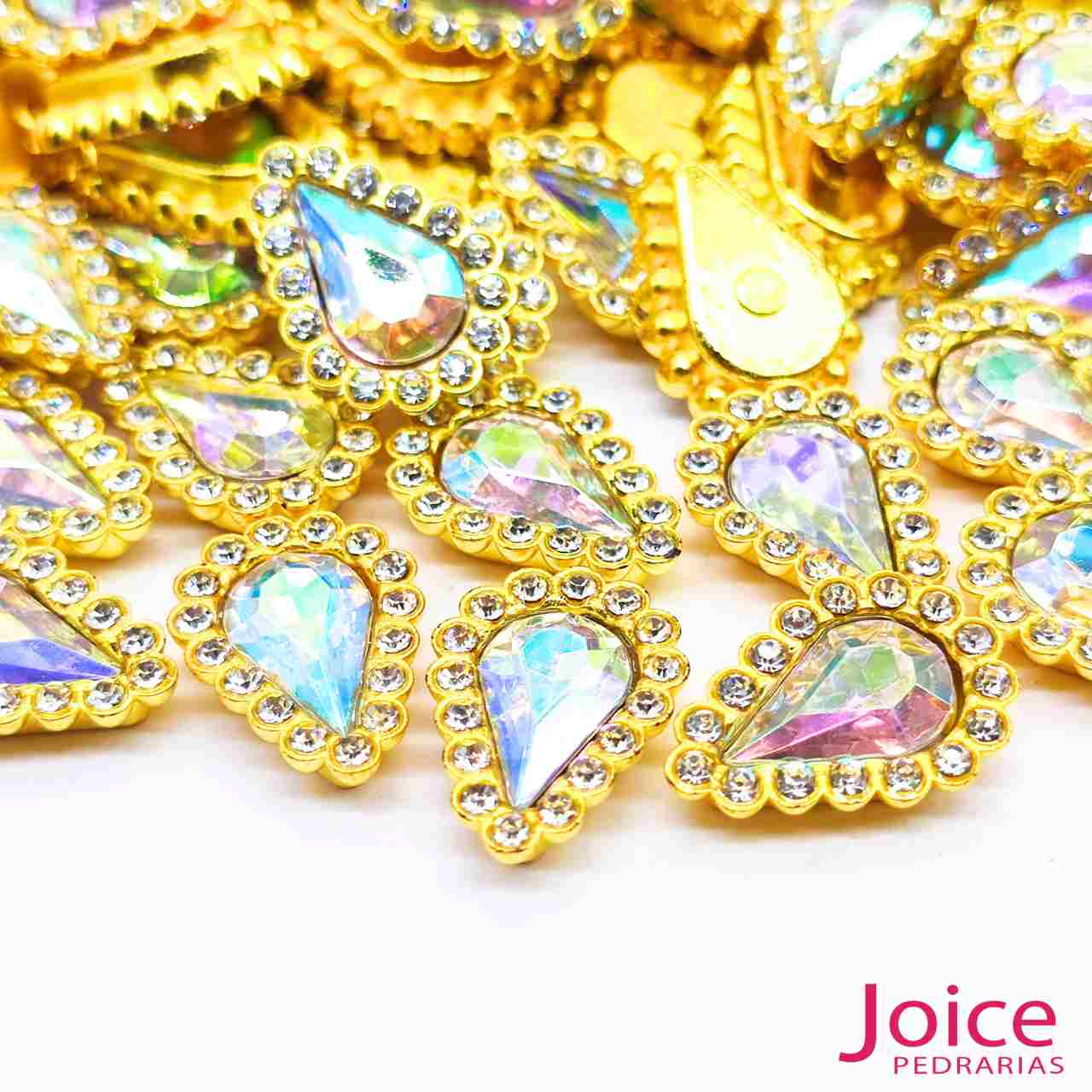 verde-medio-7 Chaton Gota Acrílico Com Base ABS dourado com Strass 14mm X 19mm C/1000-Unidades - Imagem 1