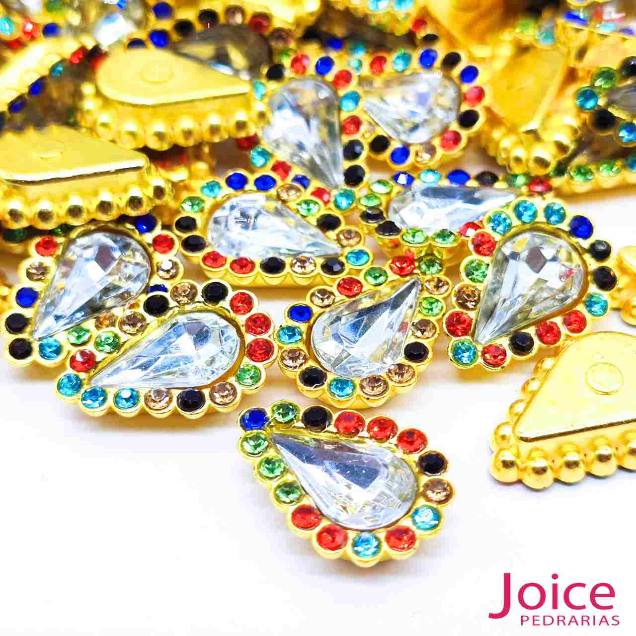 verde-medio-9 Chaton Gota Acrílico Com Base ABS dourado com Strass 14mm X 19mm C/1000-Unidades - Imagem 3