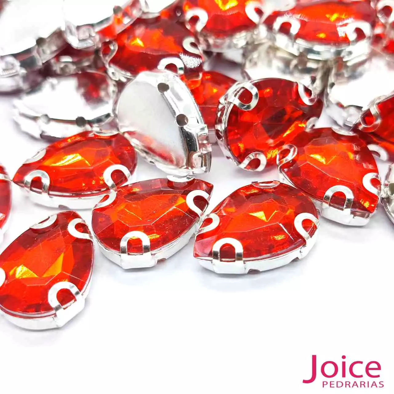 vermelho Pedra Engrampada Gota 13mm X 18mm Com Base De Aço C/200-Unidades - Imagem 15