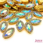 Chaton Navete Acrílico Com Base ABS dourado com Strass 7mm X 15mm C/1000-Unidades - Imagem 2