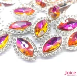 Navete Imitação Swarovski AB 9mm X 18mm De Vidro Com Strass Base Prata C/200-unidades(APROX) - Imagem 3