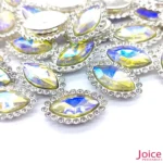 Navete Imitação Swarovski AB 9mm X 18mm De Vidro Com Strass Base Prata C/200-unidades(APROX) - Imagem 5