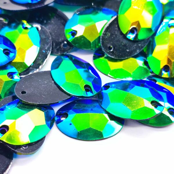 Chaton Oval Resina Base Reta AB Com Furo 17mm X 24mm C/300-Unidades