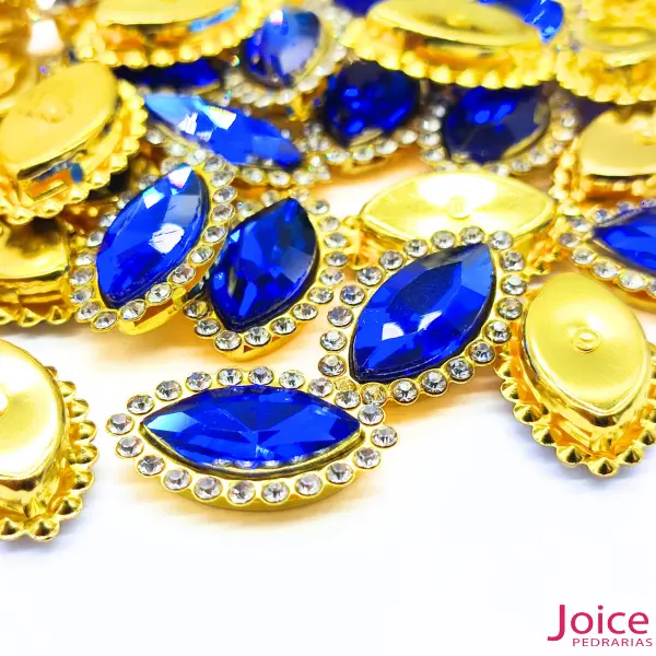 azul bic 04 Navete Cristal Imitação Swarovski Vidro Com Strass Base Dourada C/200-unidades(APROX) - Imagem 3