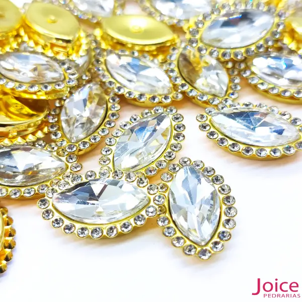 cristal 01 Navete Cristal Imitação Swarovski Vidro Com Strass Base Dourada C/200-unidades(APROX) - Imagem 9