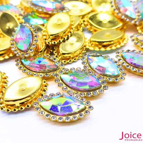 furtacor 23 Navete Cristal Imitação Swarovski Vidro Com Strass Base Dourada C/200-unidades(APROX) - Imagem 4