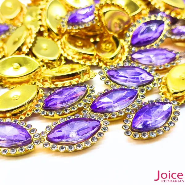 lilás 07 Navete Cristal Imitação Swarovski Vidro Com Strass Base Dourada C/200-unidades(APROX) - Imagem 5