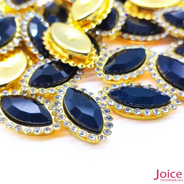 preto 14 Navete Cristal Imitação Swarovski Vidro Com Strass Base Dourada C/200-unidades(APROX) - Imagem 6