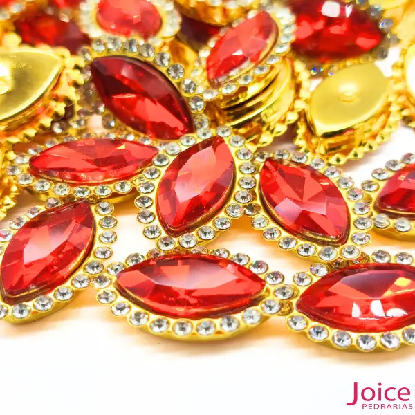 vermelho 01 Navete Cristal Imitação Swarovski Vidro Com Strass Base Dourada C/200-unidades(APROX) - Imagem 8